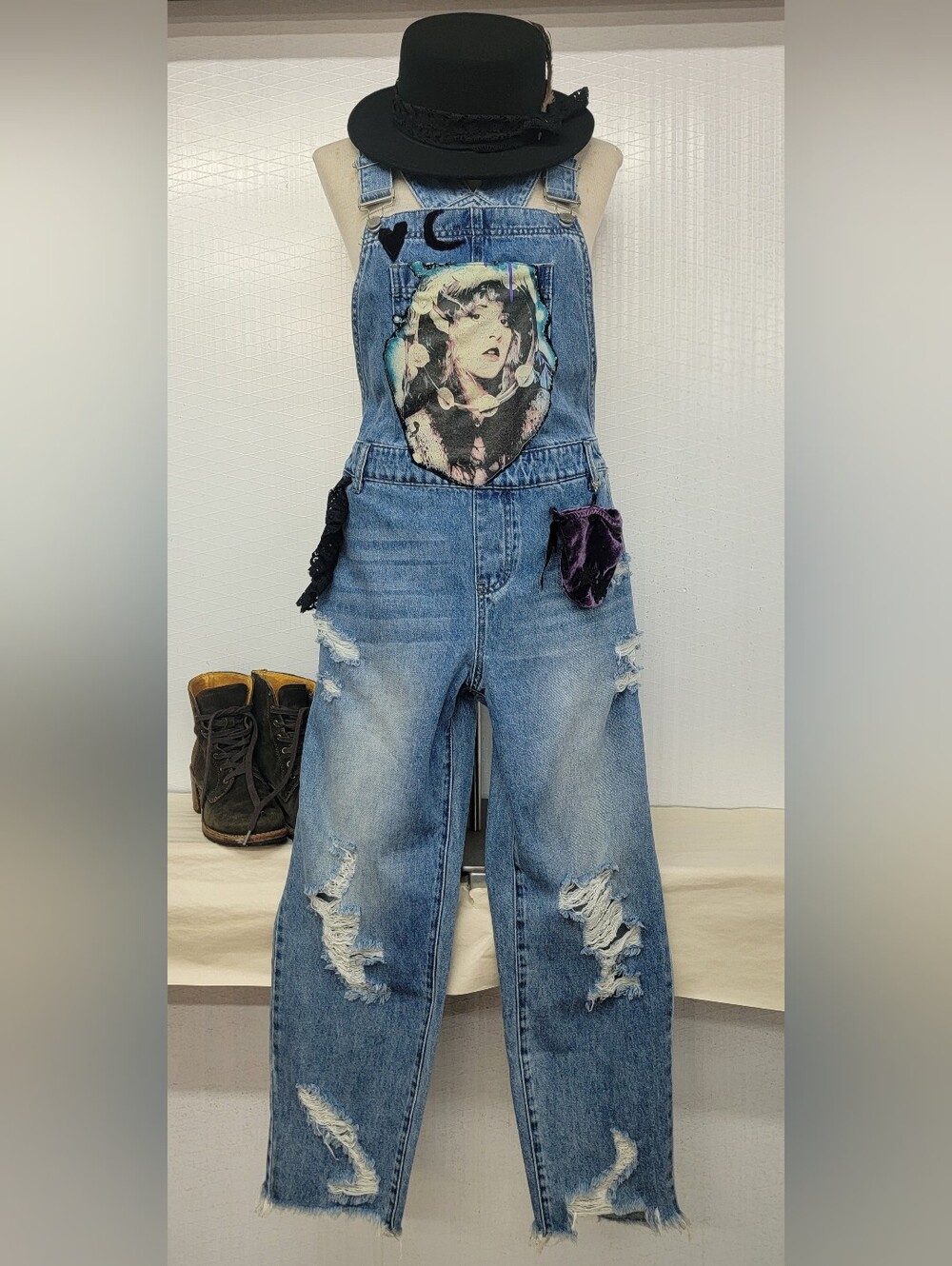 Stevie Nicks Overalls Shabby Chic Cottage Grunge - Upcycled